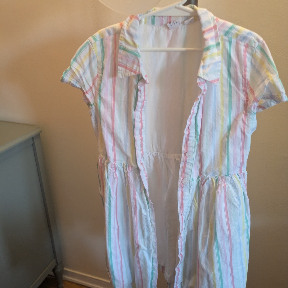 Striped Short Sleeve Button-Up Dress